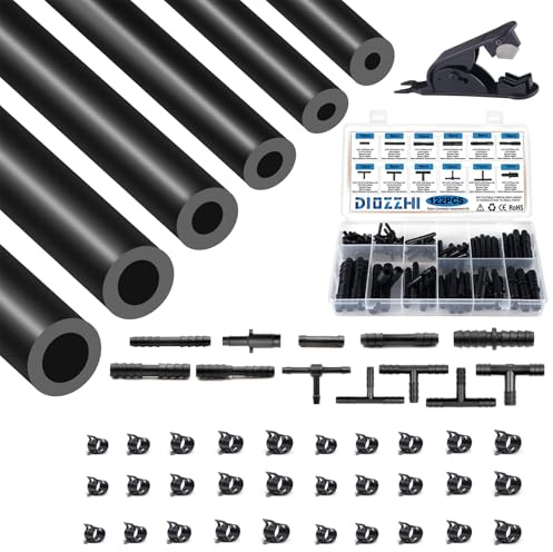 Tuyau en Silicone pour Vide 3M 6 Pièces - Connecteurs Nylon 12 Tailles 122PCS - ID 3/4/5/6/8/10mm - 130PSI - Pour Air/Eau - Noir - 30 Colliers Serrage 6 Tailles (8-15mm)
