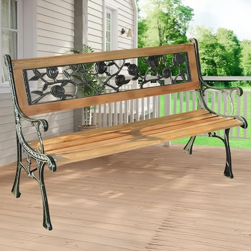 Generisch Gartenbank Holz Parkbank Gartenmöbel Wetterfest Balkonbank Mit Armlehnen Und Rückenlehnen, 126x45x79cm Hausbank Lamellen Sitzbank Für Innen- Und Außenbereich(Natural Rose)