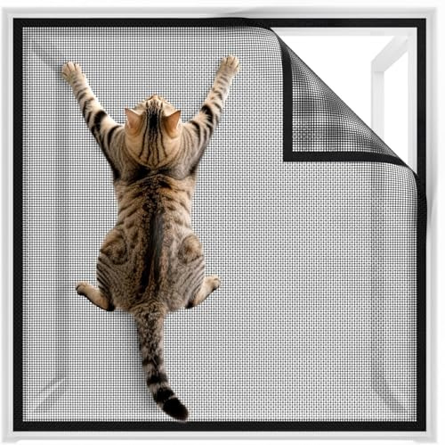 BKSAI Cat Window Guard Screen, Window Net Mesh Netting for Cats and Insects | Reinforced 320 g/m² Strong Adhesive Window Fly Screen, Keep Cats In and Bugs Out, Triple Safety System, Indoor Cat Safety