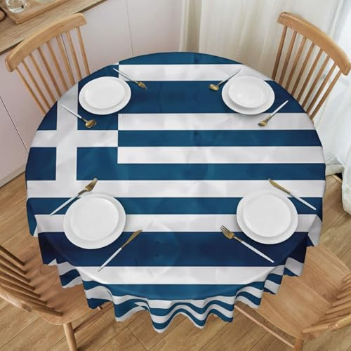 Tischdecke mit griechischem Flaggenmuster, 152 cm Durchmesser, rund, dekorativ, aus Polyester, für Partys, Picknicks, Küche und Outdoor-Aktivitäten