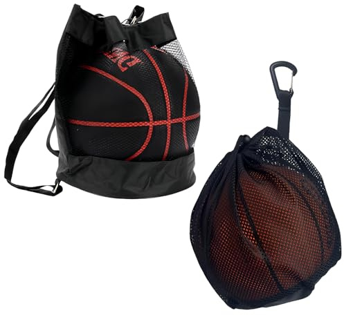 KSHENG 2 Stück Basketball Tasche Ballnetz 1 Ball Balltasche mit Kordelzug BasketballTasche Tragbare Basketball Bag Roße Kapazität Balltasche Volleyball Netztasche für Fußball Tennis Kinder Erwachsene