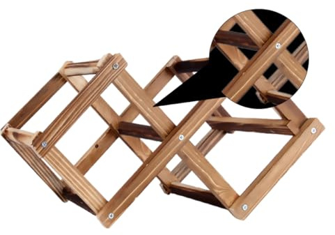 AMUSLESUR Foldable Wine Rack for 3 Bottles Rustic Brown Solid Wood Wine Storage Stand for Kitchen and Living Room