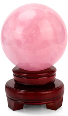 IDUTQUMW Beautiful Crystal Ball, Rose Quartz Sphere,Home Office Decor Gift with Stand,Tabletop Xmas Party Ornament,13cm