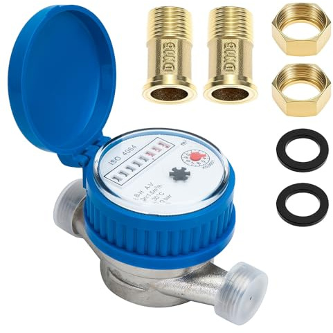 KQWVZ Wasserzähler Garten, 1/2 Zoll Geeicht Kalt Wasseruhr mit Schutzabdeckung und Messingverbinder, Gartenwasserzähler Geeicht, 0-30℃ Zapfhahnzähler für Haus Garten Hausgebrauch