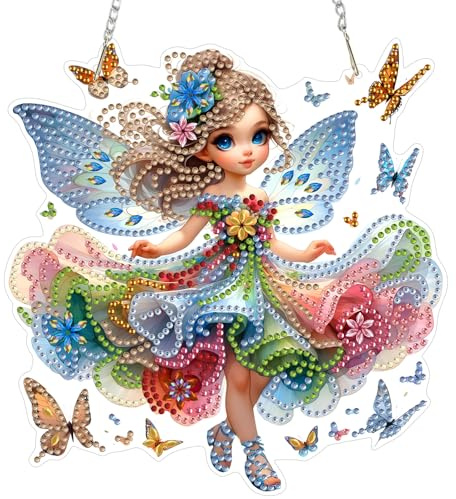 MOGTAA 5D Fee Diamond Painting Anhänger, Katze Diamond Painting mit Kette Kinder Erwachsene, Diamant Painting Fensterbilder, Hängende Ornament Bastelset Set für Wand Und Eingang Decor