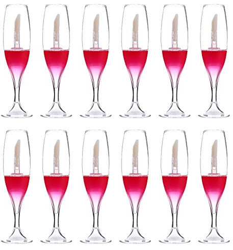 VILLCASE Tubes Rechargeables en Plastique Rouge pour Gloss à Lèvres Lot de 12 Accessoires Bouchons Forme Verre à Vin, Facile à Stocker pour Échantillons de Cosmétiques