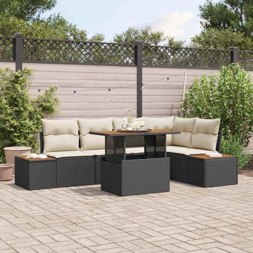 RCODSSK Rechteckiges Garten Esszimmer Set 6 Personen mit modularem Gartensofa Set schwarz aus Poly Rattan als Outdoor Sofagarnitur mit Eckbank und Tisch