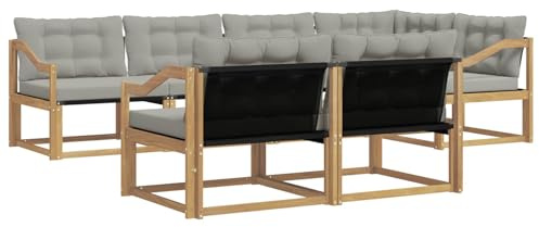 vidaXL Outdoor-Sofagarnitur mit Kissen 7 pcs Weiß und Hellgrau, Garten-Sofa, modernes Outdoor-Möbel, strapazierfähige Lounge, Sitzgruppe für Terrasse und Komfort