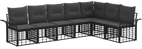 vidaXL Outdoor-Sofagarnitur 7 pcs Schwarz und Dunkelgrau Polyester, EIN modernes, wetterfestes, modulares Sofaset mit verstellbaren Füßen, perfekt für Garten und Terrasse