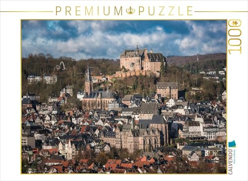 CALVENDO Puzzle Marburg an der Lahn, Blick vom Rabenstein auf die Altstadt | 1000 Teile Lege-Größe 64 x 48 cm Foto-Puzzle für glückliche Stunden