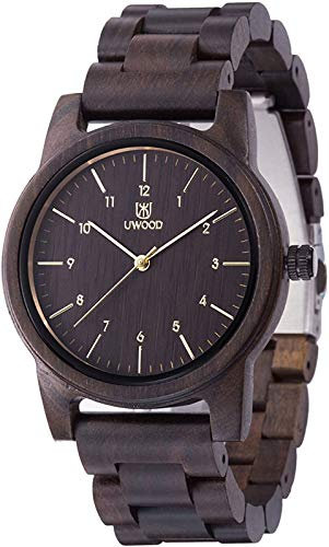 MUJUZE Herren Holzuhr mit Japanischem Uhrwerk – Holz Uhr Analog Quarz Armbanduhr mit Leuchtzeigern – Holzarmbanduhr für Männer –holzuhren Geschenkidee (MUJUZE07 Black)