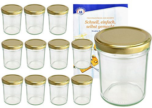 MamboCat Lot de 12 bocaux en verre avec couvercle doré To 66, 230 ml avec livret de recettes de la marque Diamant (version allemande)