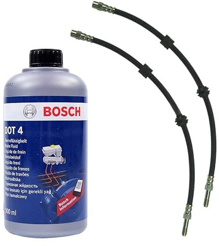 BESTPRICE 2x Bremsschlauch vorne Länge 435mm, 1x 500 ml Bremsflüssigkeit Brake Fluid DOT-4