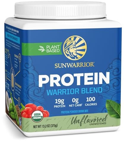 Sunwarrior – Warrior Blend Organic 375g – Unflavoured – 28g Eiweiß – Bio & Vegan – Mit Erbsenprotein, Hanfprotein, Gojibeeren & MCTs – Ohne Zucker/Soja/Gluten – Ideal für Proteinshakes