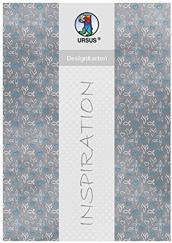Ursus 62294602F - Designkarton Religion, blau/grau, DIN A4, 5 Blatt, 200 g/qm, einseitig bedruckt, folienveredelt, ideal als Einladungs und Danksagungskarten oder für kreative Bastelarbeiten