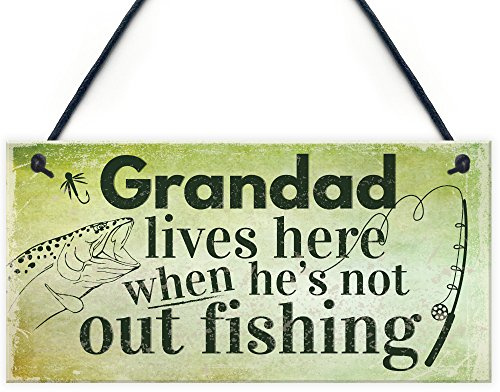 Red Ocean Grandad Lives Here CARP Fishing Hanging Sign Fathers Day Dad Gone Fishing Gifts