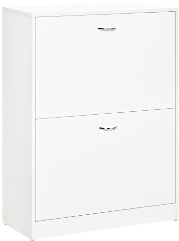 HOMCOM Armoire à Chaussures Meuble à Chaussures dim. 60L x 24l x 80H cm 2 Portes abattantes Blanc