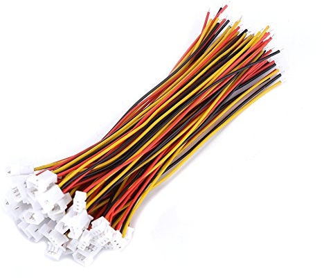 Fdit Lot de 20 connecteurs Micro JST 1,25 mm 2 broches / 3 broches mâles & femelle avec câble filaire Emballage multiple Socialme EU (rouge + noir + jaune (3 broches)