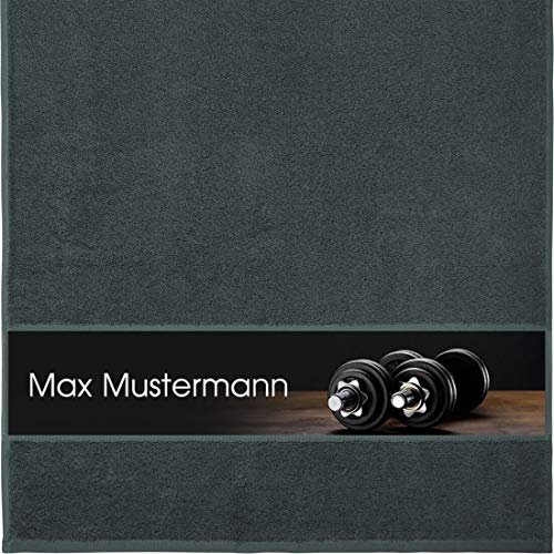 Personalisiertes Handtuch Mit Namen - Sport Motiv - Kraftsport - Viele Farben - Dusch-Handtuch - Anthrazit - 50x100 cm - Geschenk Mit Wunsch-Motiv und Wunsch-Name
