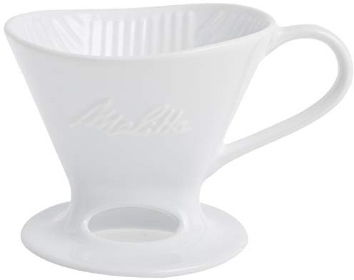 Melitta Cafetera de porcelana con forma de cono para verter de 1 taza, color blanco brillante