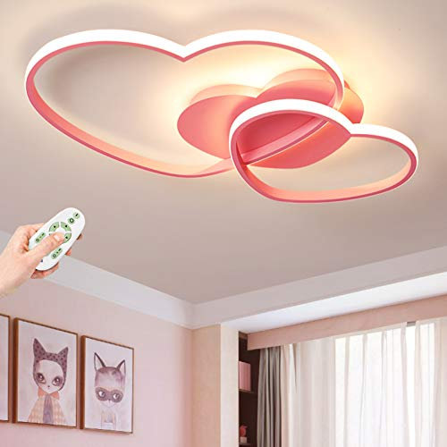 Kinderlampe LED Modern Deckenleuchte Junge Mädchen Schlafzimmer Deckenlampe 42W Dimmbar Mit Fernbedienung Liebe Herz Design Acryl Lampeschirm Deco Deckenbeleuchtung Esszimmer Wohnzimmer Licht,Rosa