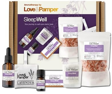 SLEEP WELL - Lavender Aromatherapy Pamper Gift Sets For Women Wellness, Essential Oil, Massage Oil,Himalayan Bath Salt,Soy Candle, Spa Lux Hand Made Soap, Lavender Seed Pillow Pouch