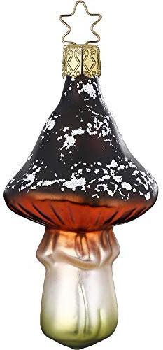 Christbaumschmuck Glas 10cm Brauner Fliegenpilz mundgeblasen handbemalt Weihnachtskugeln dunkelbraun
