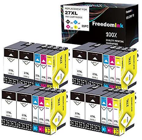 FreedomInk 20 Kompatibel für Epson 27 27XL Patronen für Epson Workforce WF-7210DTW WF-7710DWF WF-7720DTWF WF-3620DWF WF-3640DTWF WF-7110DTW WF-7610DWF WF-7620DTWF WF-7715DWF (8BK, 4C, 4M, 4Y)