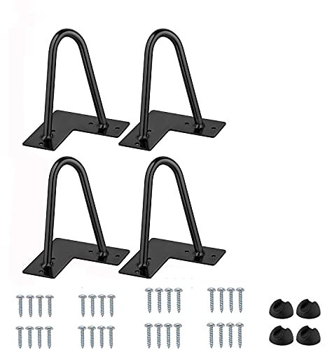 Thanaddo Pieds de meubles en épingle à cheveux de 15 cm avec 2 tailles de vis et 4 protections de sol en acier massif robuste à 2 tiges de pieds de table modernes pour armoire, banc, chaise, table