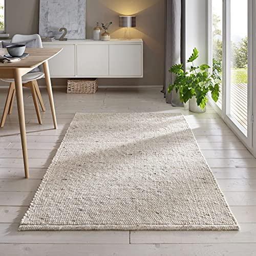 Taracarpet Gewalkter Handwebteppich Helsinki aus hochwertiger Schurwolle hergestellt in der EU fürs Wohnzimmer, Esszimmer, Schlafzimmer und die Küche geeignet 070x240 cm beige