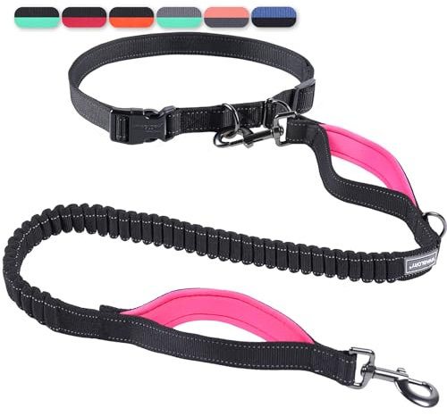 VIVAGLORY Joggingleine Hunde Bungeeone Hundeleine Joggen, Laufleine mit Schlaufe & Gepolstertem Griff für Hausleine Joggingleine, Bungee & Gummizug für Hunde, M, Schwarz/Pink