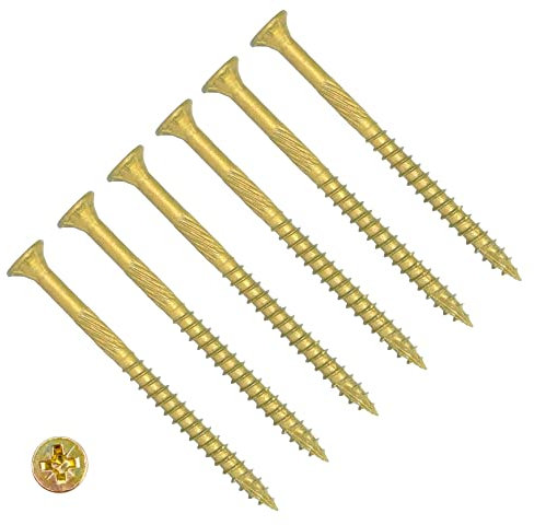 TERF High Performance Wood Screw 5.0 X 80mm Pozi Drive Flat Countersunk Double Head Screws 5.0 X 80mm For Hardest Hard Wood Fence Floorboard Hard and Softwood - Pack of 25, Zinc Yellow