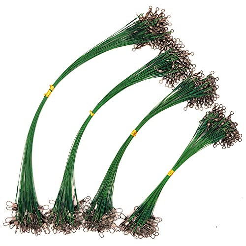 PISCORUSH 50 capi di filo da pesca rivestiti in nylon per lenze da pesca con girelle e bottoni automatici in acciaio inox per attrezzatura da pesca (15,2 cm, 50 pezzi, verde)