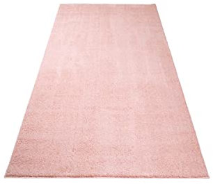 carpet city Tapis de Couloir à Poils Longs - 80 x 300 cm - Rose, uni - Super Doux - Tapis de Salon Moderne à Poils Longs