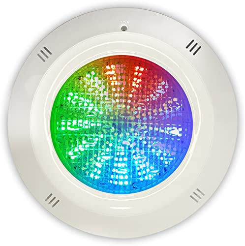 SWIMHOME Foco LED Piscina RGB Superficie 35W (12V DC | 4 Hilos) - Sincronizable | REQUIERE CABLE DE 4 HILOS Y CONTROLADOR (No Incluido) | Compatible WiFi/Remoto | Estanco Reforzado Epoxy (Ø29cm)