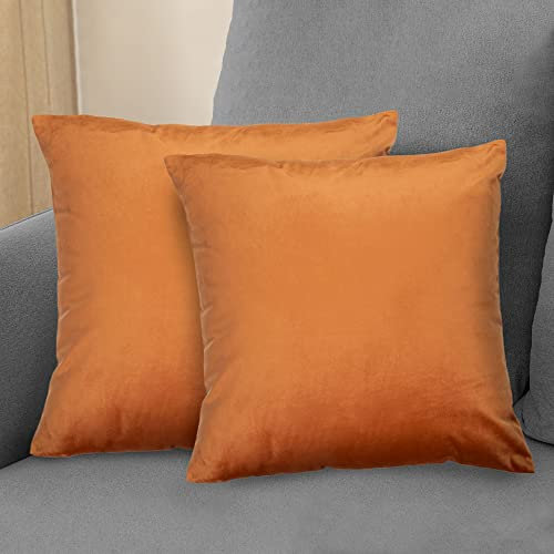 Komfortec 2er Set Samt Kissenbezüge 40x40 cm, Zierkissenhülle, Zierkissenbezüge, Kopfkissenbezug, Schlafzimmer Kissenbezug, Dekorativer Couchkissenbezug & Sofakissenbezug mit Reißverschluss, Orange