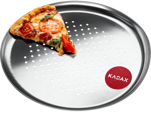 KADAX Pizza mould, pizza pan with holes, baking tray made of galvanised sheet, pizza tray in two variants, crunch tray with non-stick layer, pizza baking tray (diameter 32 cm, silver)