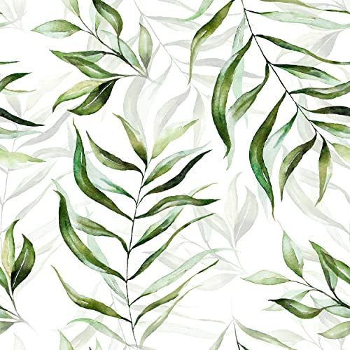 decomonkey Fototapete | Tapetenrolle 10 m Tapete Vliestapete Deko Panel Modern Design Wanddeko Wandtapete Wohnzimmer Schlafzimmer | Grün Blumen Pflanzen Art Weiß Art Deco