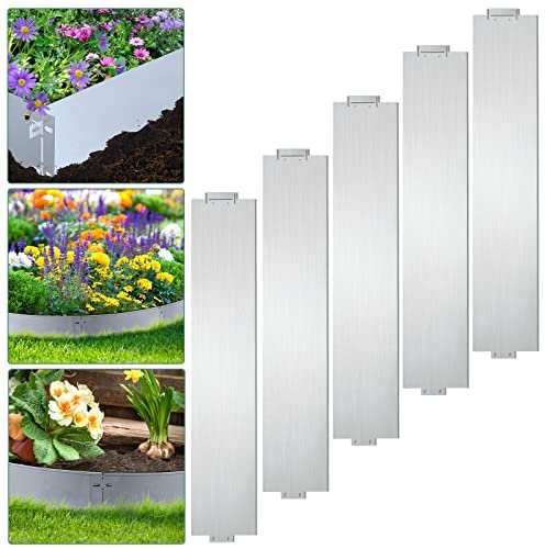 Yakimz Rasenkante Metall 50m-50 stück Mähkante Verzinkt 100 x 18 cm per Stück Anpassbare Flexibel Beetumrandung für Gartenpflanzen Gemüseanbau Floral