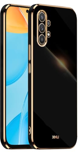 EASSGU Galvanisierter Rahmen Handyhülle für Samsung Galaxy A32 5G (6.5 Inches), Weiche TPU Silikon Schutzhülle - Schwarz