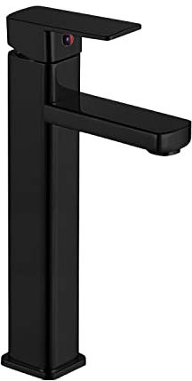 SOLVEX Wasserhahn Bad Schwarz, Eckig Einhebelmischer Waschbecken, Hoher Auslauf, Verchromt, SP-10042-N