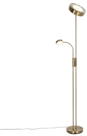 QAZQA - Retro Bronzene Stehleuchte mit Leseleuchte I Stehlampe I Standleuchte I Lampe I Leuchte inkl. LED und Dimmer mit Leselampe - Kelso Dimmer I Dimmbar I Wohnzimmer I Schlafzimmer - Stahl Länglich