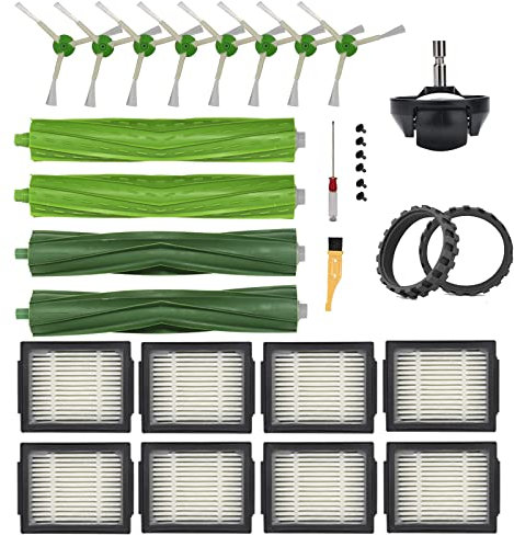 Parti di ricambio compatibili per aspirapolvere iRobot Roomba i7 i7+ i1 i3 i3+ i4 i6 i6+ i8 i8 E5 E6 E7 j7 j7+ I E e J Series Aspirapolvere, 2 set di spazzole a rullo, 8 filtri, 8 spazzole laterali, 2