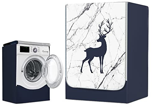 FANSU Waschmaschine Abdeckung Waschmaschinenabdeckung Wasserdichter Nordisch Hirsch Trockner Abdeckung Staubschutz Staubdichte Abdeckung für Frontlader-Waschmaschine (Weisser Marmor,L (10.5-12kg))