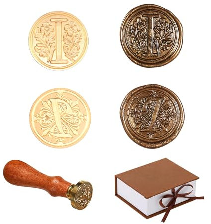 Comealltime 2 Stück Retro Alphabet Siegelwachs Stempel, A~Z Initialen Wachs Stempel mit Holzgriff, Vintage 26 Buchstabe 25mm Abnehmbarer Messingkopf Für Invitations Cards Gift Wrapping Decor(Letter I)