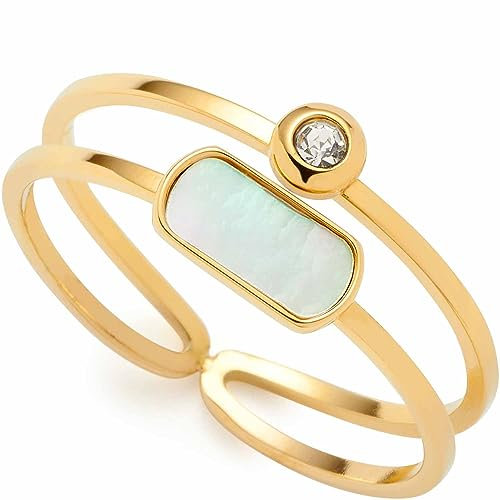 JEWELS BY LEONARDO Ciao Mela Damen Fingerring aus Edelstahl IP Gold, Doppel-Ring mit Glaskristall und Perlmutt Plättchen, Ringgröße 18, Schmuck Geschenk 023328