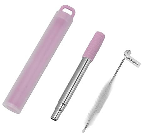 Reusable Straws Collapsible Stainless Steel Drinking Metal Straw Straw Reusable Metal Straw with Cleaning Brush for Travel Work (Purple)
