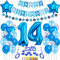 Haosell 14. Geburtstag Dekoration Blau: Party Deko mit Banner, Luftballons, Zahl, Herz, Stern und Tortendeko für Jungen und Mädchen