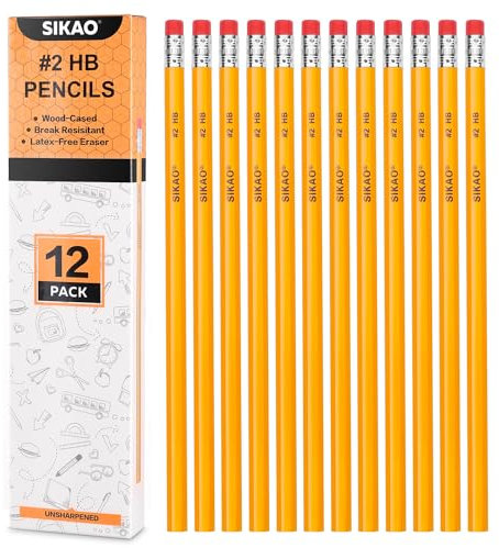 Sikao Bleistifte, Gro?packung, Gelb, Holzgeh?use, Graphit-Bleistift mit Radiergummis, Büro, Schule, Klassenzimmer, Zubeh?r für Kinder, Lehrer, Studenten, Zeichnen, Skizzieren, 12 Stück