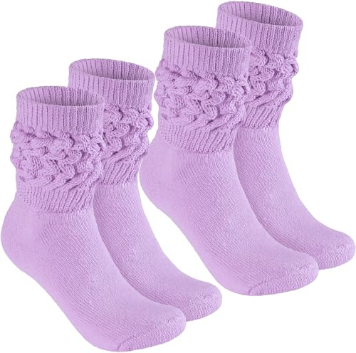 BRUBAKER 2 Paar Slouch Socken - Damen Schoppersocken für Fitness, Yoga, Workout, Gymnastik und Wellness - Knit Sportsocken für Frauen - Flieder Größe 35-38